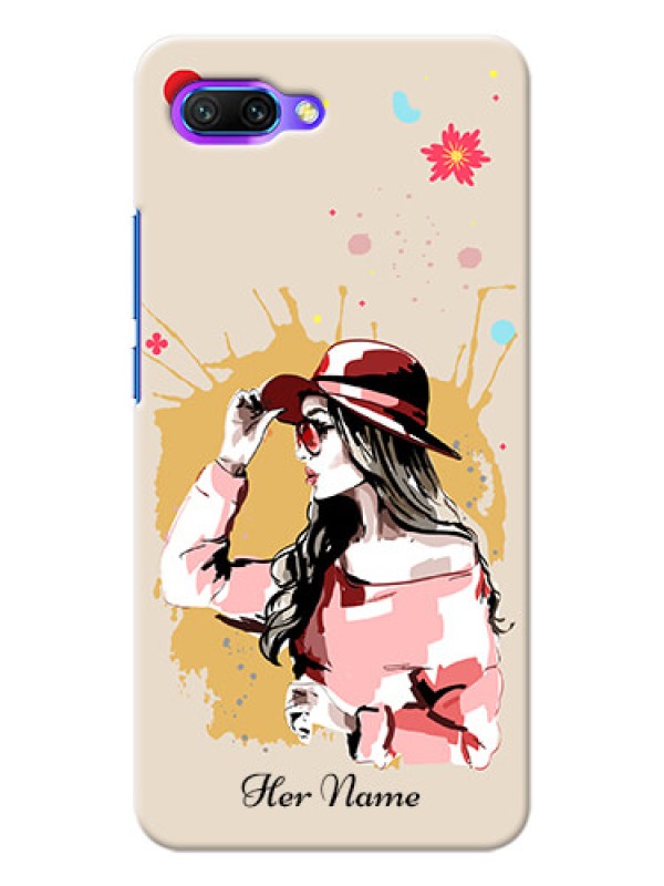 Custom Honor 10 Back Covers: Women with pink hat Design