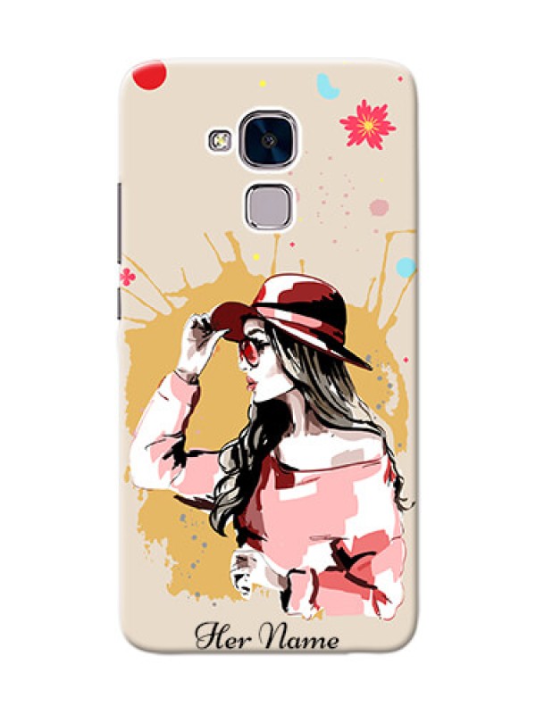 Custom Honor 5C Back Covers: Women with pink hat Design