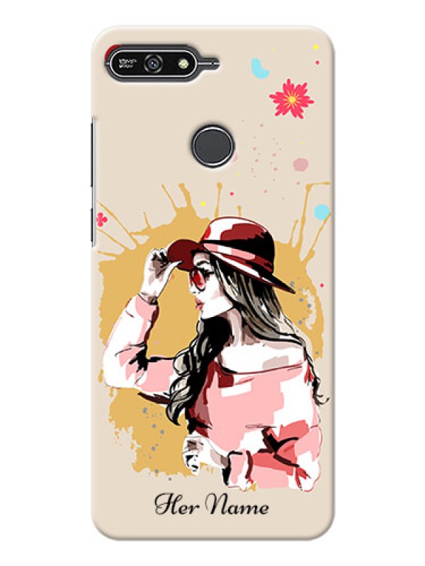 Custom Honor 7A Back Covers: Women with pink hat Design