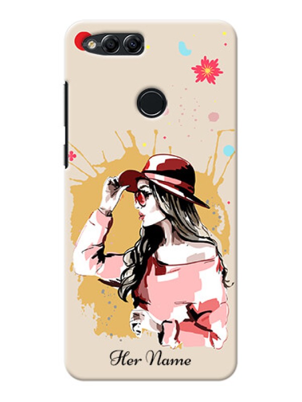 Custom Honor 7X Back Covers: Women with pink hat Design