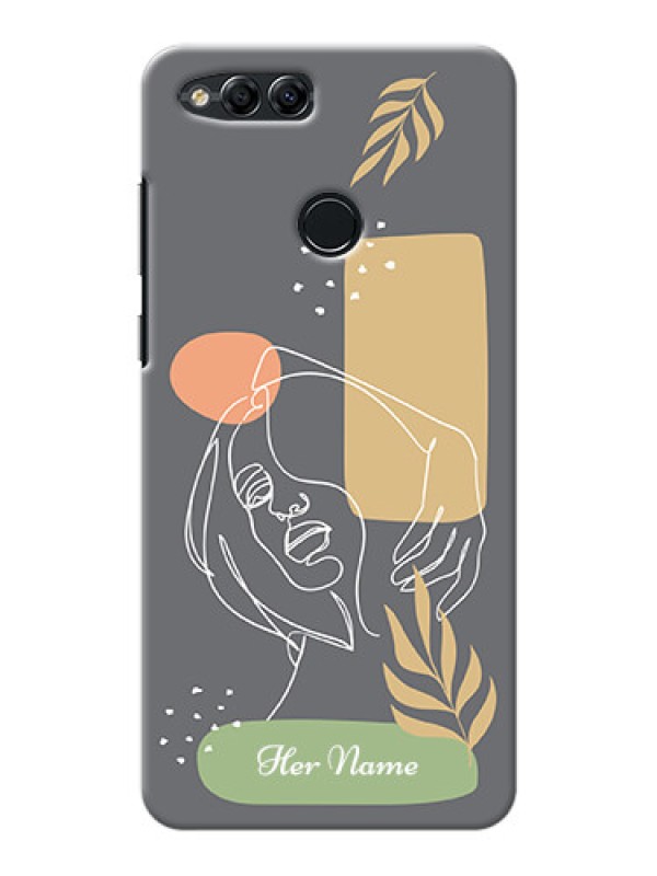 Custom Honor 7X Phone Back Covers: Gazing Woman line art Design