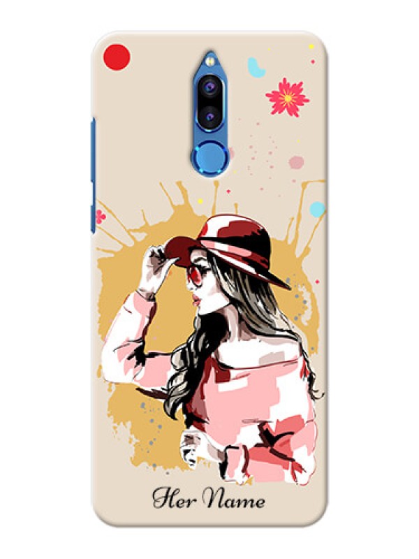 Custom Honor 9i Back Covers: Women with pink hat Design