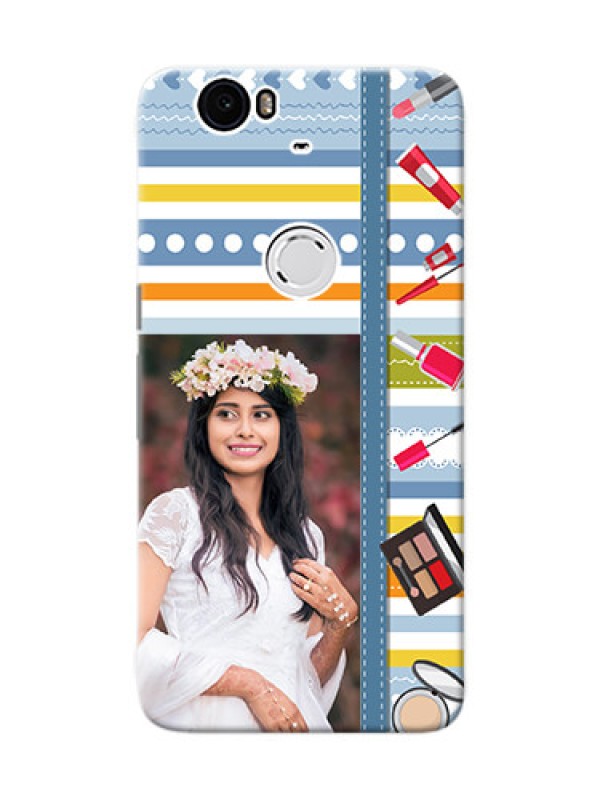 Custom Huawei Nexus 6P hand drawn backdrop with makeup icons Design