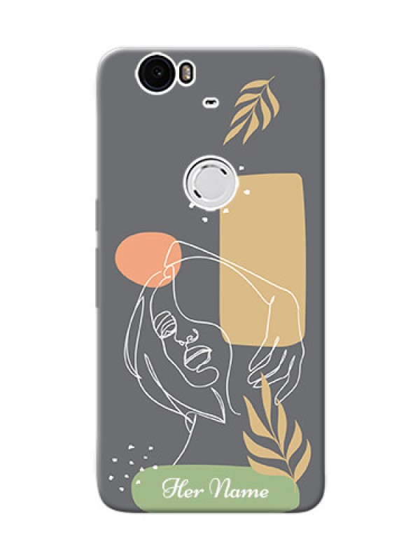 Custom Nexus 6P Phone Back Covers: Gazing Woman line art Design