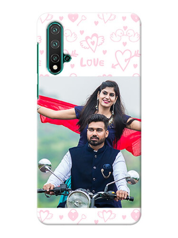 Custom Huawei Nova 5 personalized phone covers: Pink Flying Heart Design