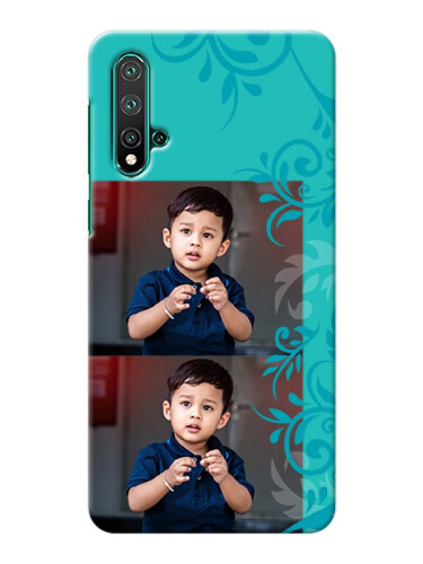 Custom Huawei Nova 5 Mobile Cases with Photo and Green Floral Design 