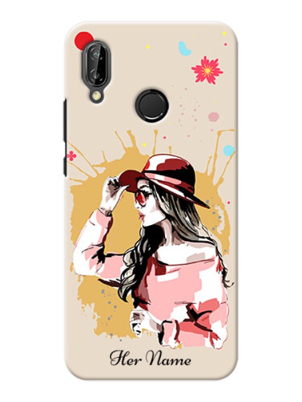 Custom P20 Lite Back Covers: Women with pink hat Design