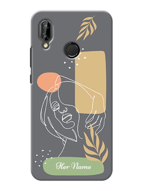 Custom P20 Lite Phone Back Covers: Gazing Woman line art Design