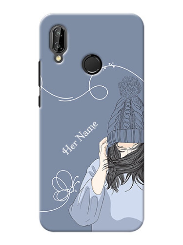 Custom P20 Lite Custom Mobile Case with Girl in winter outfit Design