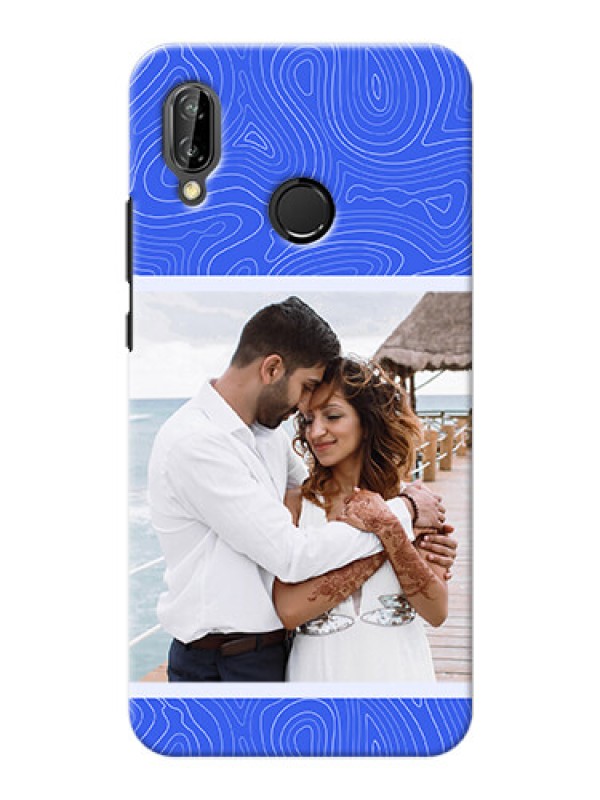 Custom P20 Lite Mobile Back Covers: Curved line art with blue and white Design