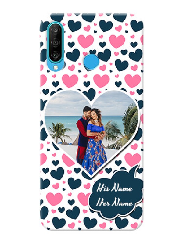Custom Huawei P30 Lite Mobile Covers Online: Pink & Blue Heart Design