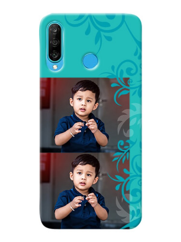 Custom Huawei P30 Lite Mobile Cases with Photo and Green Floral Design 
