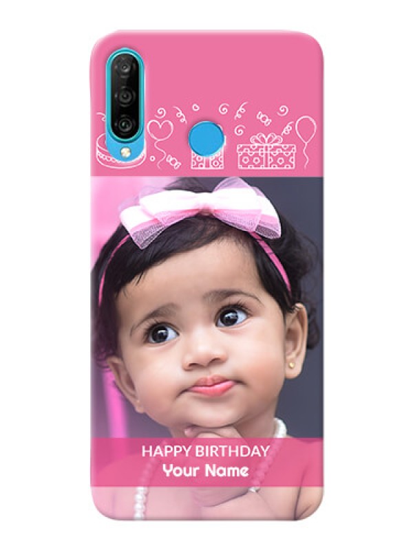 Custom Huawei P30 Lite Custom Mobile Cover with Birthday Line Art Design