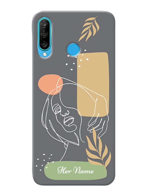 Custom P30 Lite Phone Back Covers: Gazing Woman line art Design