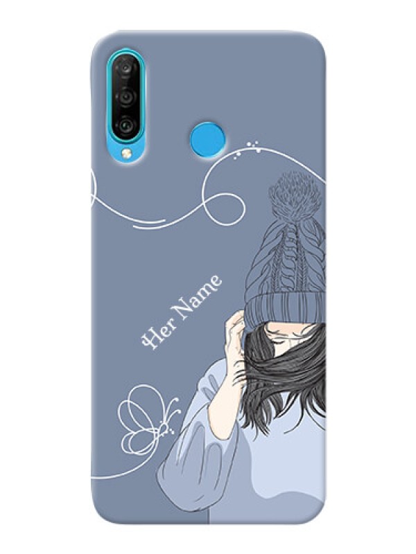 Custom P30 Lite Custom Mobile Case with Girl in winter outfit Design