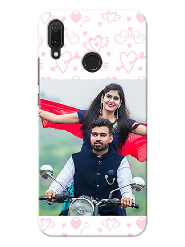 Custom Huawei Y9 (2019) personalized phone covers: Pink Flying Heart Design