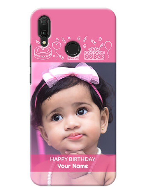 Custom Huawei Y9 (2019) Custom Mobile Cover with Birthday Line Art Design