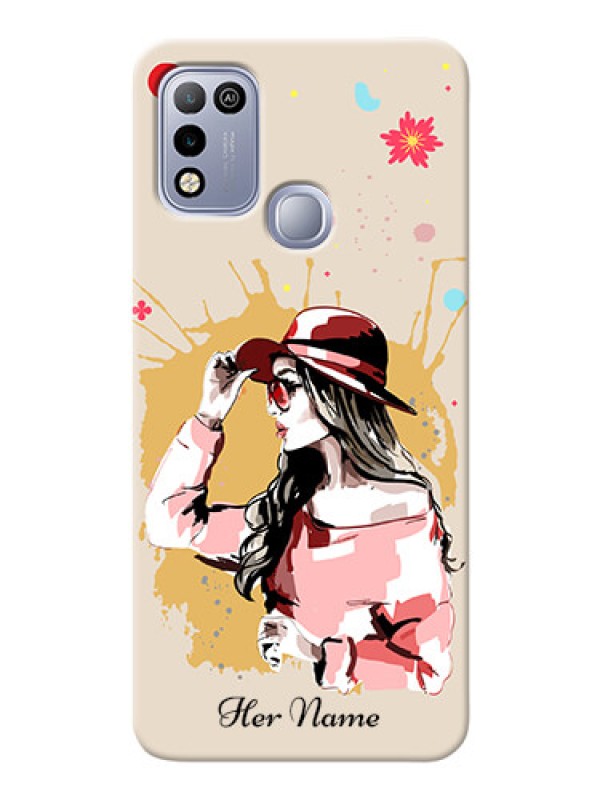 Custom Infinix Hot 10 Play Back Covers: Women with pink hat Design