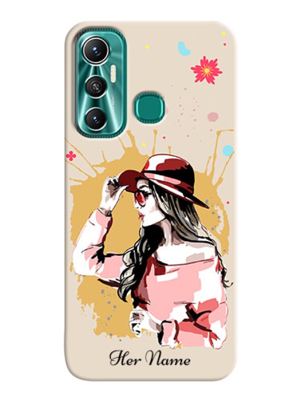 Custom Infinix Hot 11 Back Covers: Women with pink hat Design