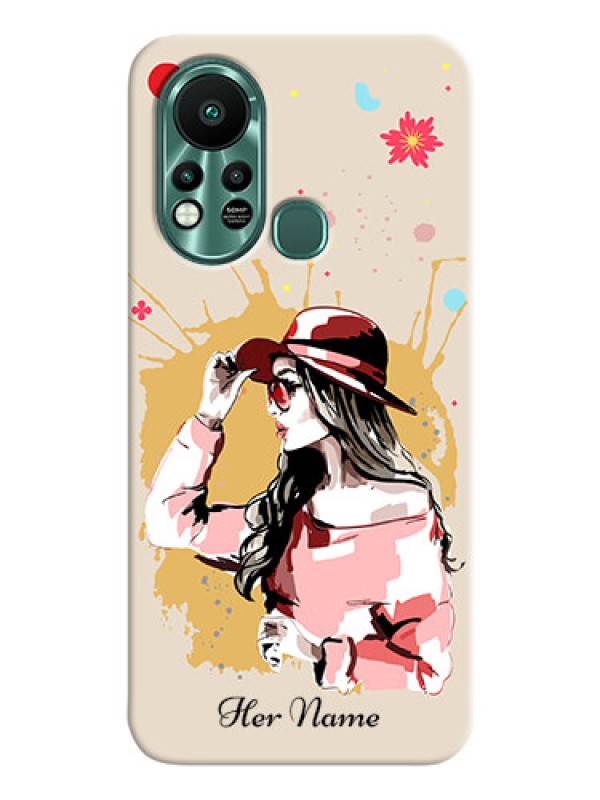 Custom Infinix Hot 11s Back Covers: Women with pink hat Design