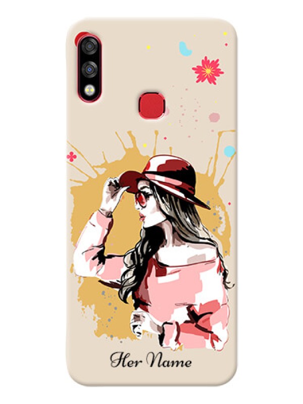Custom Infinix Hot 7 Pro Back Covers: Women with pink hat Design