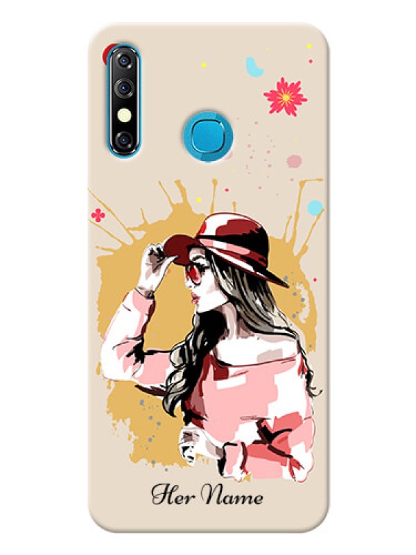 Custom Infinix Hot 8 Back Covers: Women with pink hat Design