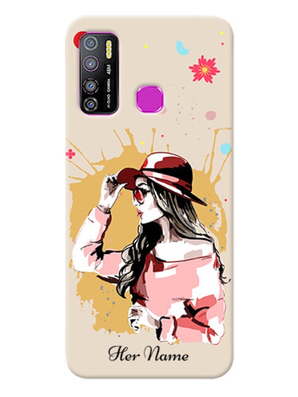 Custom Infinix Hot 9 Pro Back Covers: Women with pink hat Design