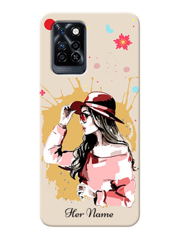 Custom Infinix Note 10 Pro Back Covers: Women with pink hat Design