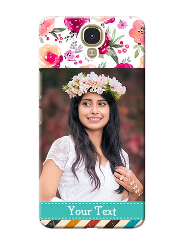 Custom Infinix Note 4 watercolour floral design with retro lines pattern Design