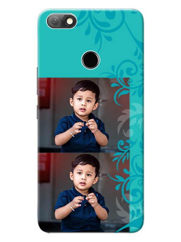 Custom Infinix Note 5 Mobile Cases with Photo and Green Floral Design 