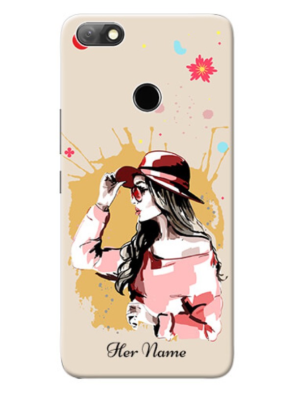 Custom Infinix Note 5 Back Covers: Women with pink hat Design