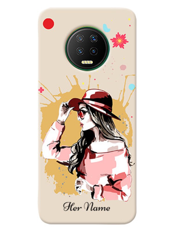 Custom Infinix Note 7 Back Covers: Women with pink hat Design