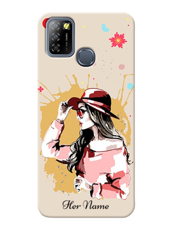 Custom Infinix Smart 5A Back Covers: Women with pink hat Design