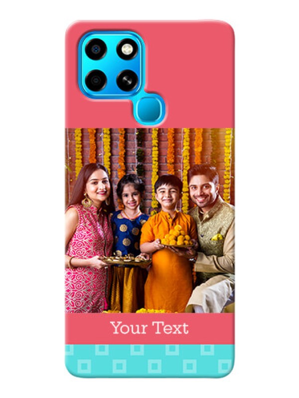 Custom Infinix Smart 6 Mobile Back Covers: Peach & Blue Color Design