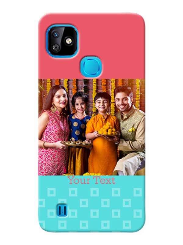Custom Infinix Smart HD 2021 Mobile Back Covers: Peach & Blue Color Design
