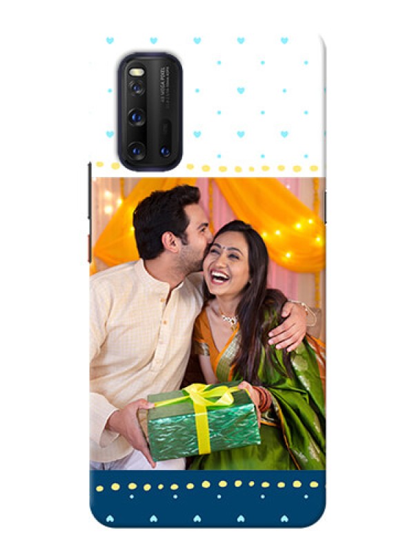 Custom IQOO 3 5G Phone Covers: White and Blue Abstract Design