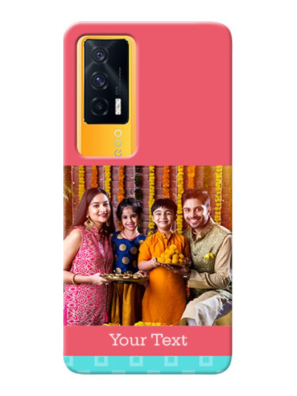 Custom IQOO 7 5G Mobile Back Covers: Peach & Blue Color Design