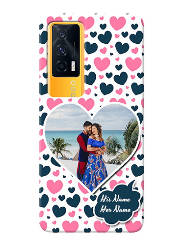 Custom IQOO 7 5G Mobile Covers Online: Pink & Blue Heart Design