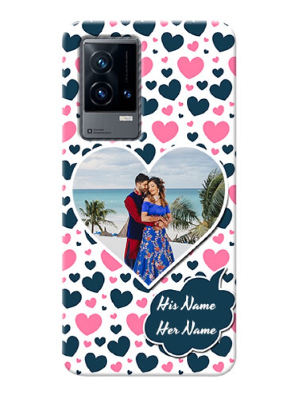 Custom iQOO 9 5G Mobile Covers Online: Pink & Blue Heart Design