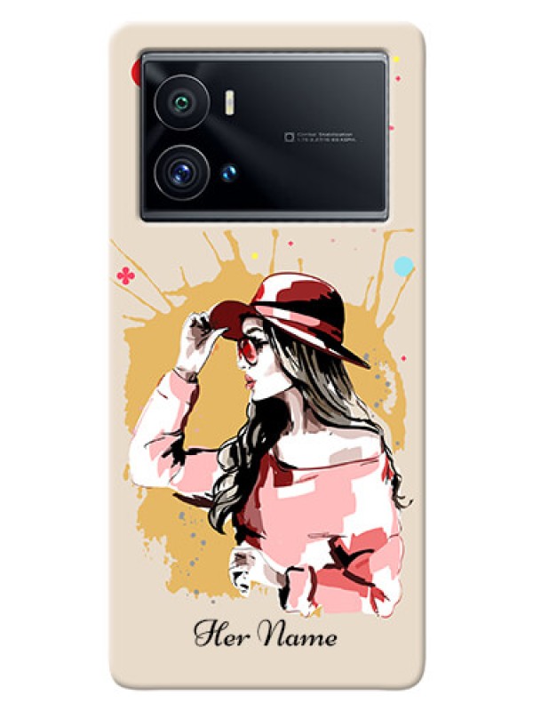 Custom iQOO 9 Pro 5G Back Covers: Women with pink hat Design