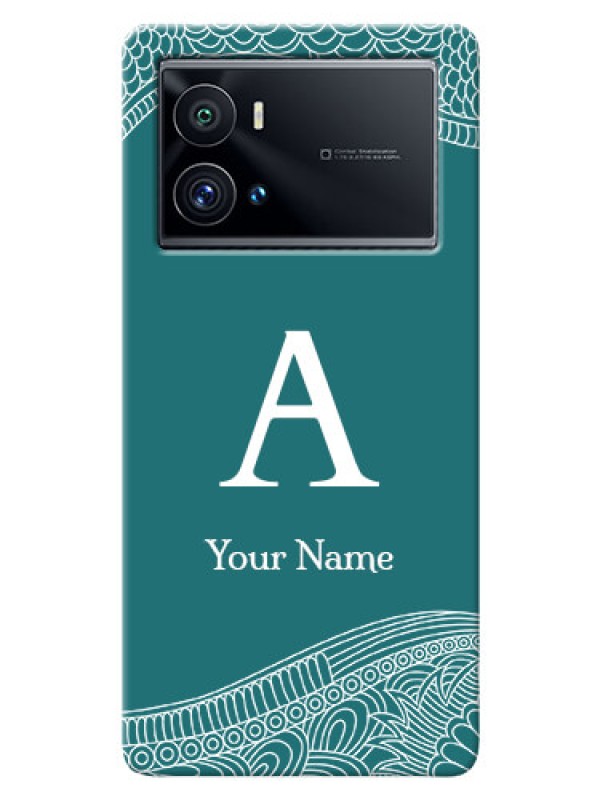 Custom iQOO 9 Pro 5G Mobile Back Covers: line art pattern with custom name Design