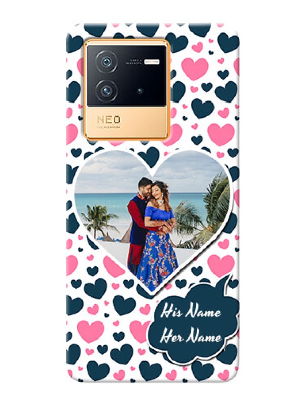 Custom iQOO Neo 6 5G Mobile Covers Online: Pink & Blue Heart Design