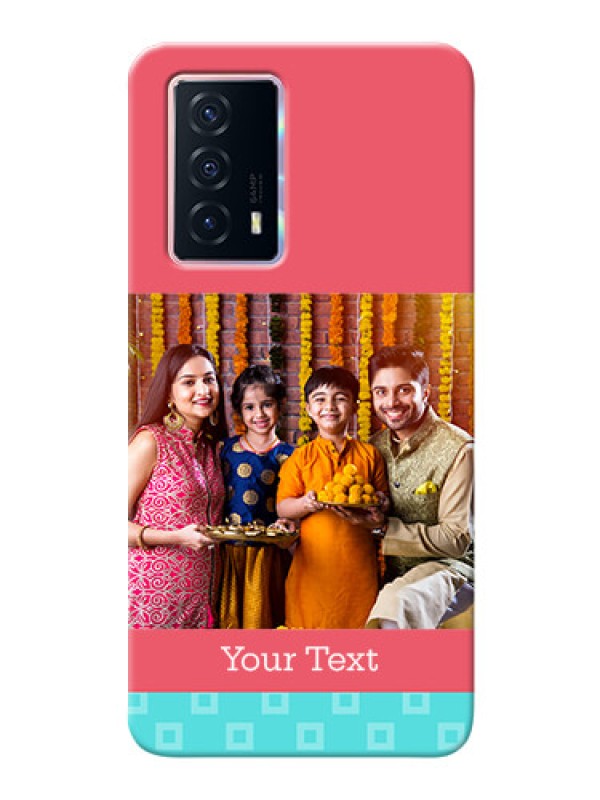 Custom iQOO Z5 5G Mobile Back Covers: Peach & Blue Color Design