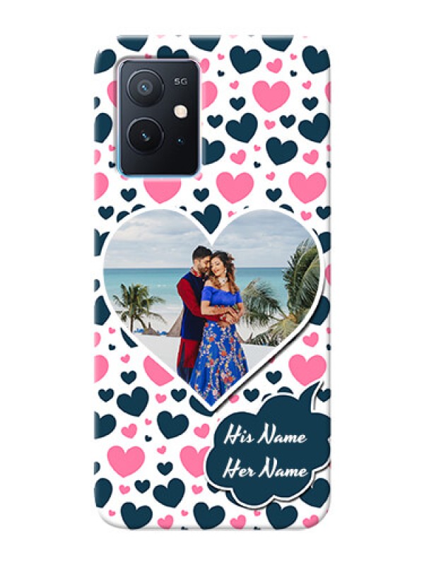 Custom iQOO Z6 5G Mobile Covers Online: Pink & Blue Heart Design