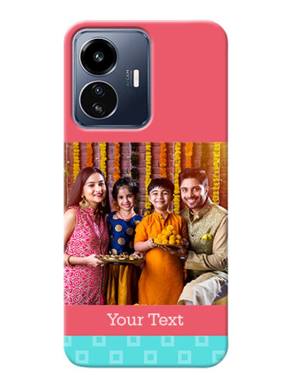 Custom iQOO Z6 Lite 5G Mobile Back Covers: Peach & Blue Color Design