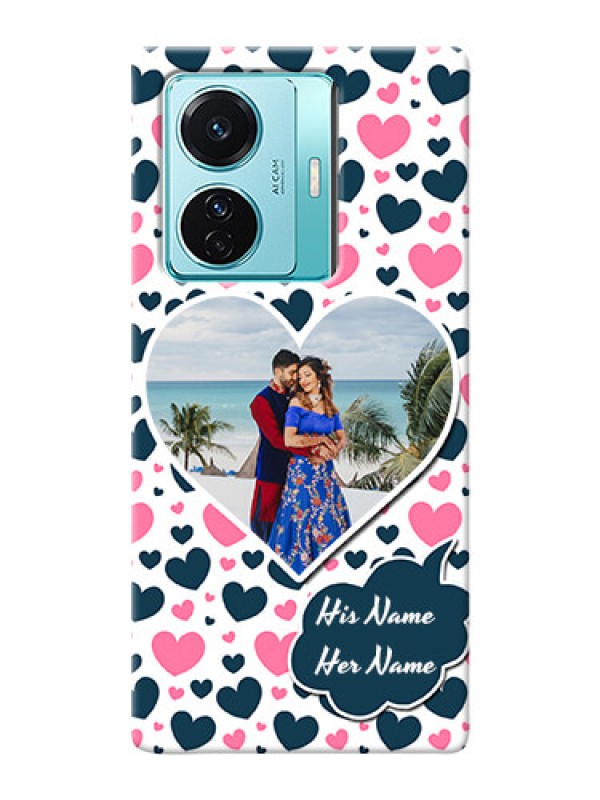 Custom iQOO Z6 Pro 5G Mobile Covers Online: Pink & Blue Heart Design