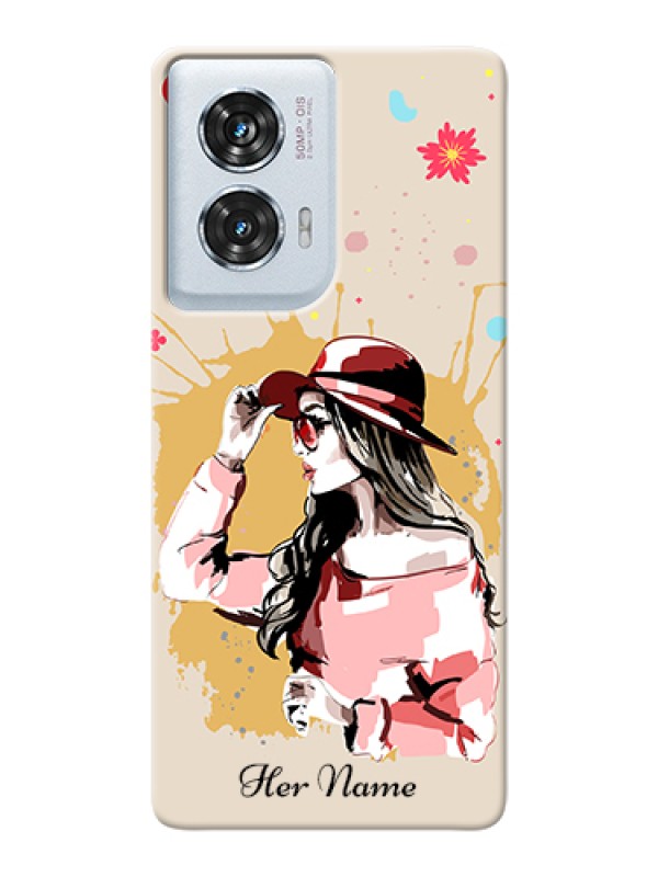 Custom Motorola Edge 50 Fusion Custom Hard Phone Case - Women With Pink Hat Design