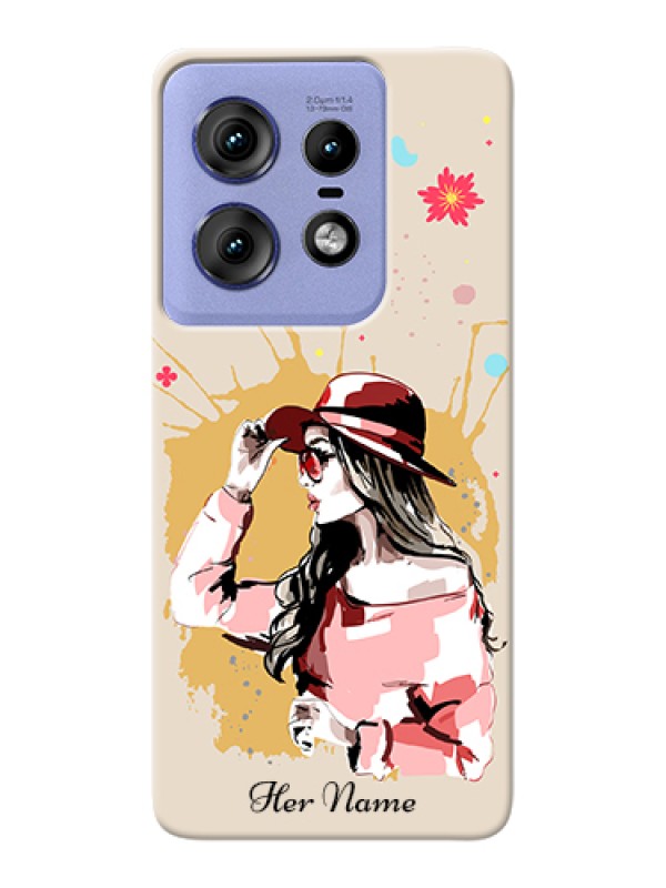 Custom Motorola Edge 50 Pro 5G Custom Hard Phone Case - Women With Pink Hat Design
