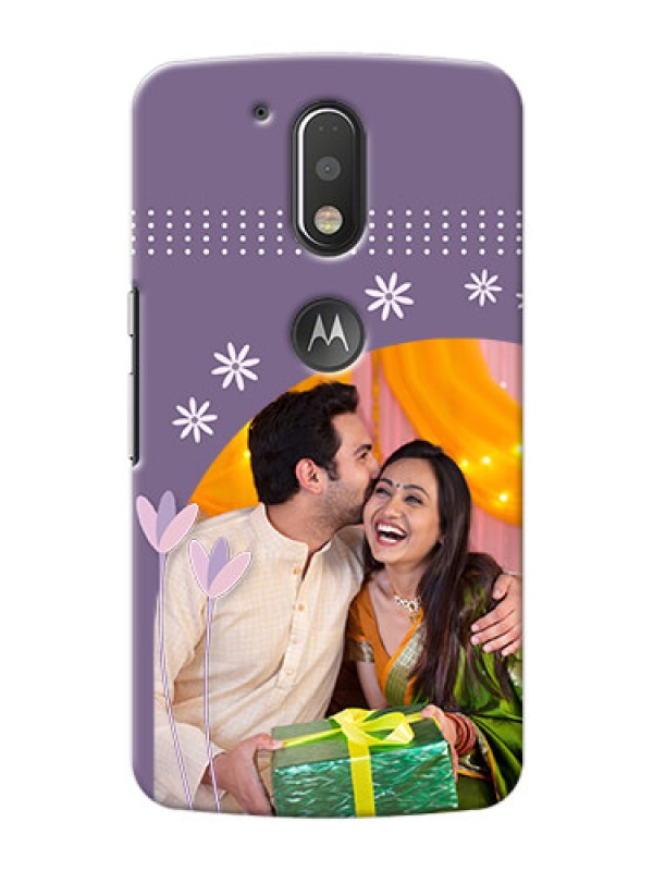 Custom Motorola G4 Plus lavender background with flower sprinkles Design