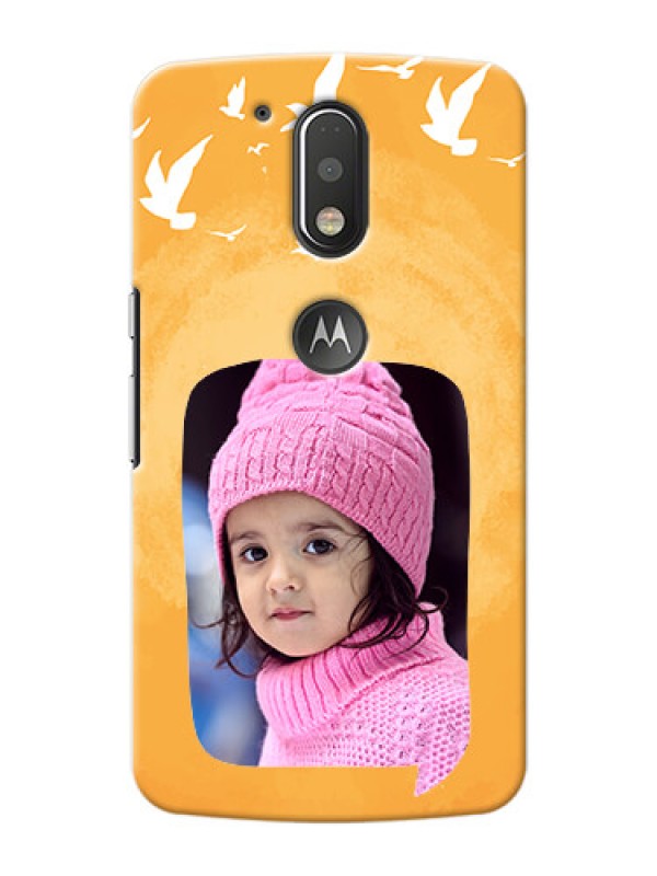 Custom Motorola G4 Plus watercolour design with bird icons and sample text Design